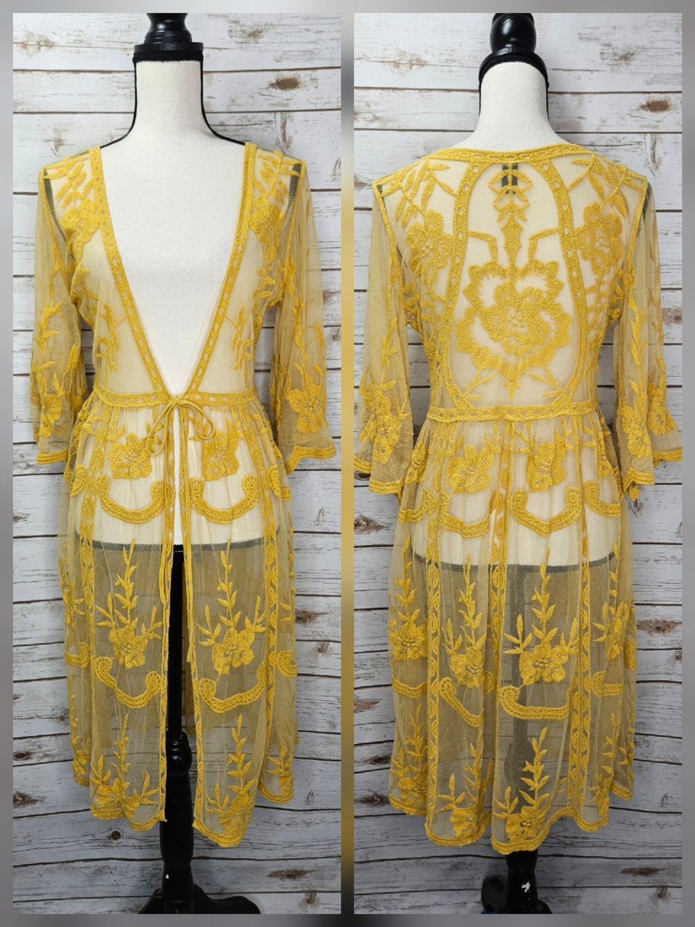 Windsor Yellow Lace Kimono Duster Size Medium
